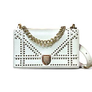 Christian Dior Lambskin Studded Small Diorama Flap Bag Off White Chain Bag 2 Way